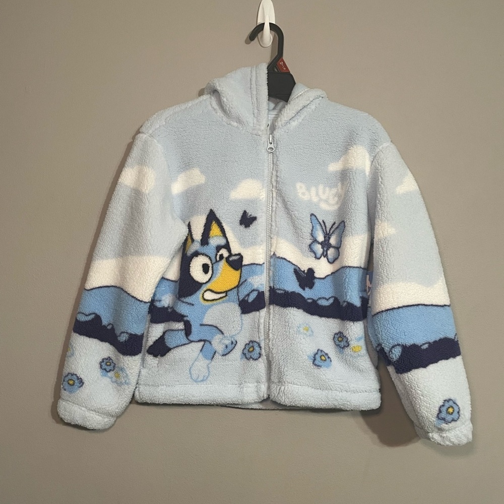 Girls Bluey Plush Zip-Up Hoodie Jacket 7/8 BNWT